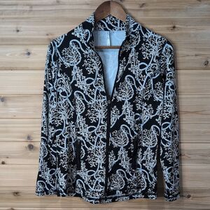 Lulu-B Top Womens Small Black Tan Coral Print Zip Up Jacket Beach Resort Cruise